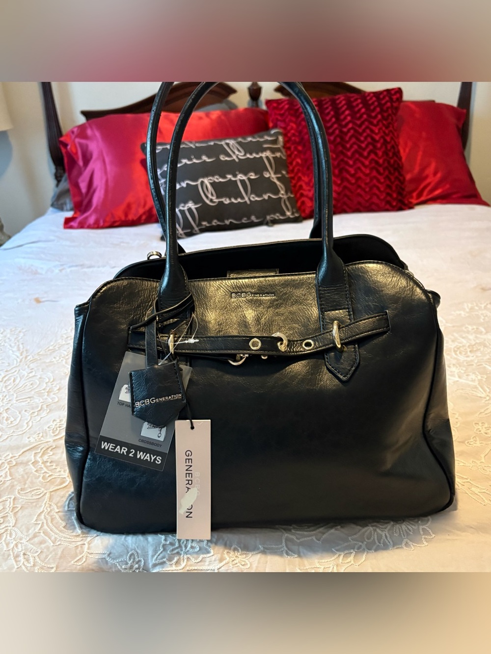 BCBGeneration Black Faux Leather Double-Handle Satchel